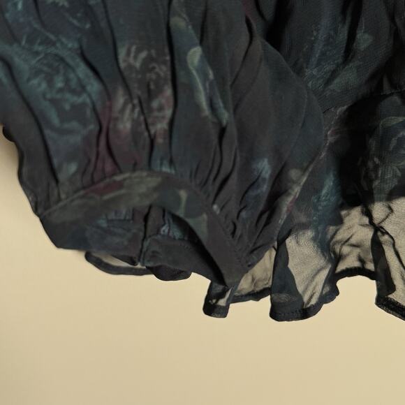 Joes Jeans Black Floral Talia Flowy Blouse, Large, NWT, Ruffles, Flared Hem - Picture 5 of 11